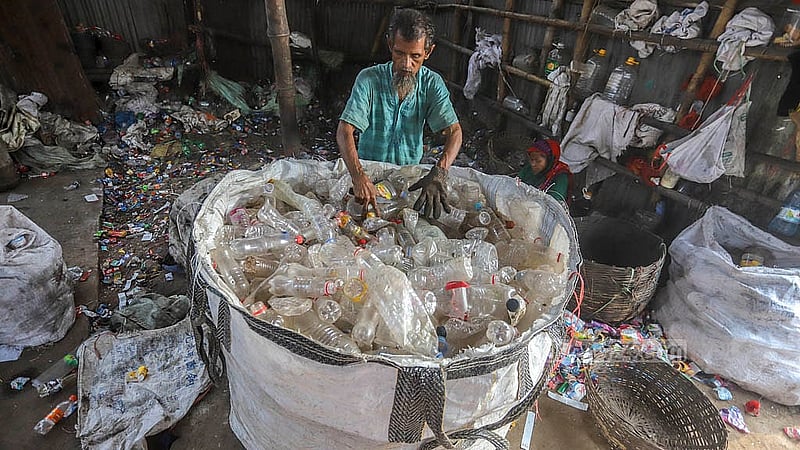 Different types of plastic waste are stored separately. Photo: Abdullah Al Momin