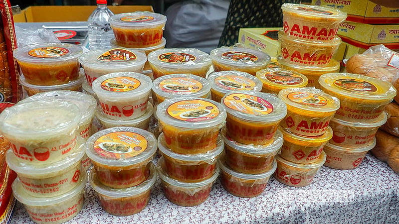 A shop in Chawkbazar sells different flavours of halwa arranged for Shab-e-Barat on Tuesday, Feb 3, 2026, with each kg being sold at Tk 300-500. Photo: Abdullah Al Momin