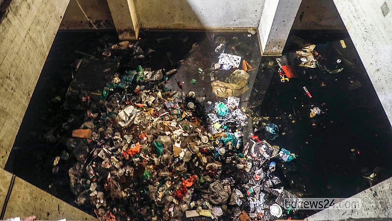 Garbage lies dumped inside the central office of the banned Awami League. Photo: Abdullah Al Momin
