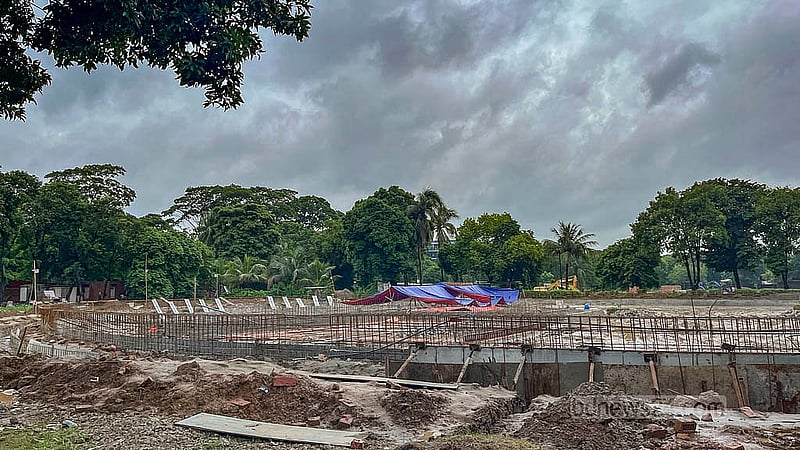 After the overthrow of the Awami League government, many exterior structures of the Ganabhaban were demolished. New structures are now being built for the July Memory Museum. Photo: Jasmin Moli
