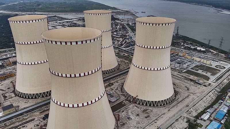 The 175-metre (about 574 feet) high Rooppur Nuclear Power Plant has four cooling towers. Photo: Rosatom  The complex of Bangladesh’s first nuclear power plant covers an area of about 260 acres in Pabna’s Rooppur. Photo: Rosatom