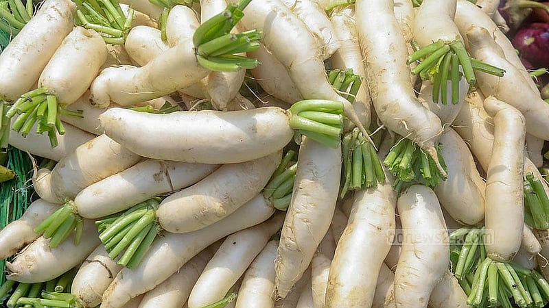 Radishes are priced at Tk 40 per kg. Photo: Abdullah al Momin