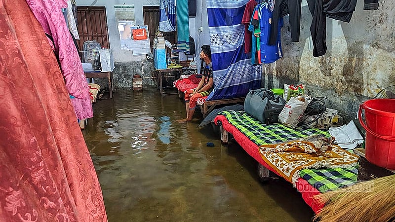 A room in Kazi Nazrul Islam Hall of Cumilla Victoria Government College has been flooded due to heavy rain. Photo: Tanvir Dipu