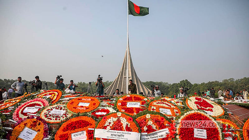 Savar National Memorial is adorned with floral tributes as citizens honour the nation's heroes on Thursday, Mar 26, 2026.