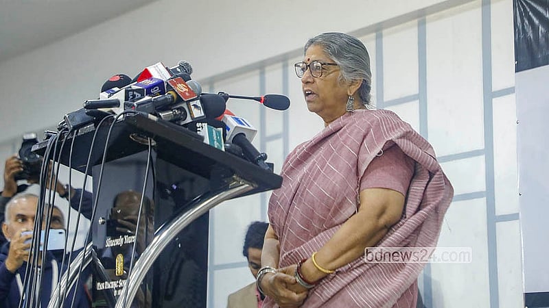 Shirin Haque, founder of Naripokkho, attends the joint protest meeting titled “Bangladesh Affected by Mob Violence” organised by the Editors’ Council and Newspaper Owners Association of Bangladesh (NOAB) on Monday, Dec 22, 2025. Photo: Abdullah al Momin