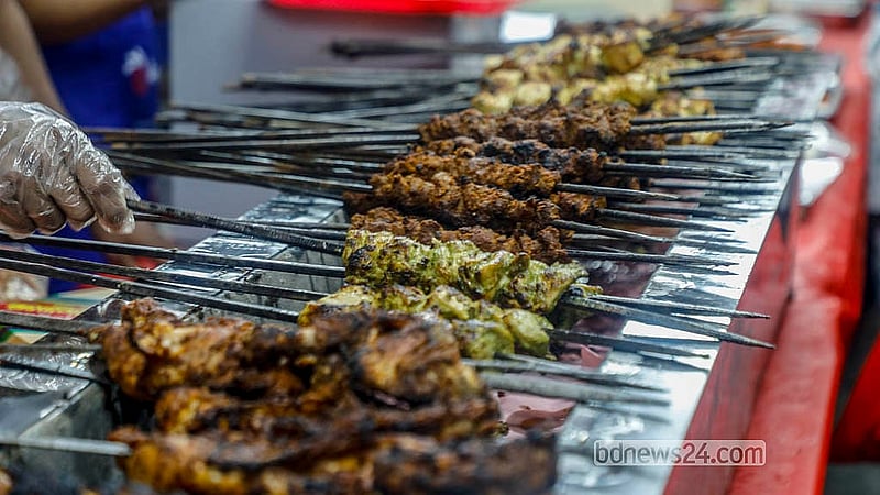 A variety of kebabs are on offer at the Iftar shops on Bailey Road. Photo: Abdullah Al Momin