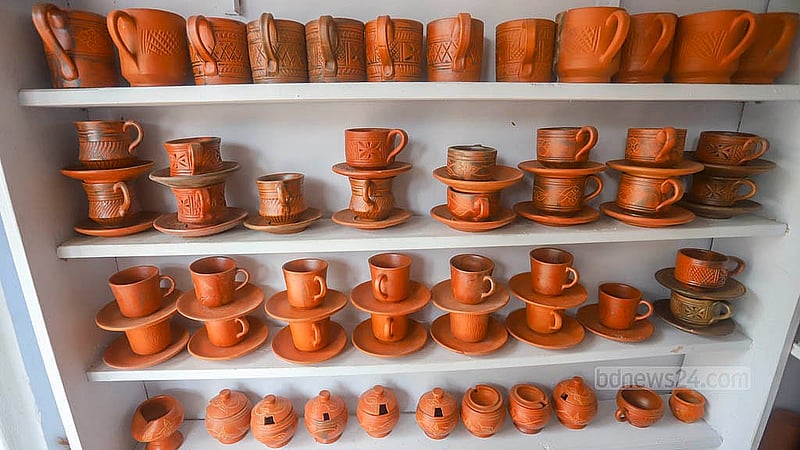 Several items are on display at a pottery shop in the Farashganj area of Sutrapur in Dhaka. Photo: Abdullah Al Momin