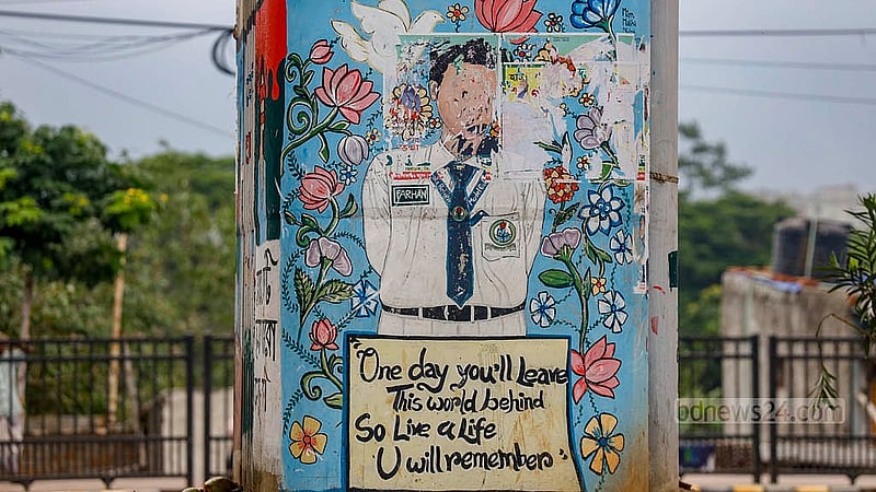 The beauty of the artwork on the Kalshi Flyover has been ruined by posters. Although some of the posters have removed, leftover pieces can still be seen. Photo: Mahmud Zaman Ovi