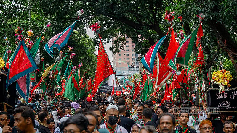 Shia Muslims in the Tazia procession in Dhaka on Sunday, Jul 6, 2025, on the occasion of Ashura. Photo: Mahmud Zaman Ovi