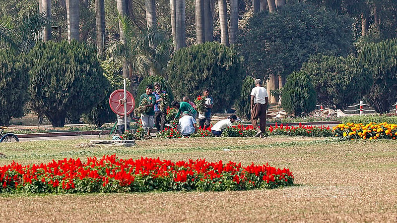 Adornment has begun on Sunday morning at the South Plaza of Parliament ahead of the oath-taking ceremony. Photo: Mahmud Zaman Ovi