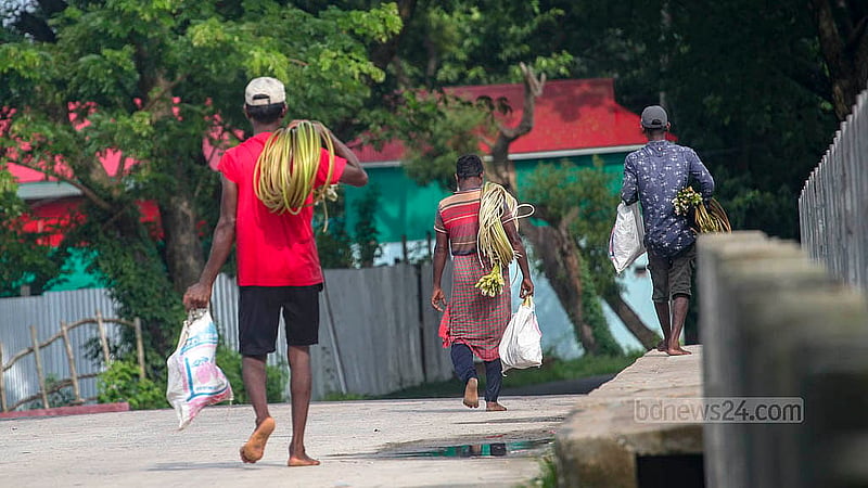 After selling the water lilies from the Arial Beel to wholesalers, locals also take some home. Photo: Abdullah Al Momin