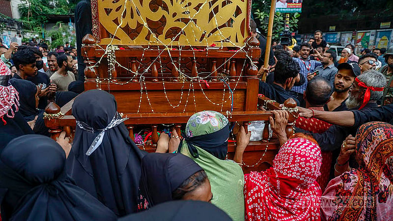 A Tazia procession starts from Old Dhaka’s Hussaini Dalan on Sunday, Jul 6, 2025, to mark Ashura. Photo: Mahmud Zaman Ovi