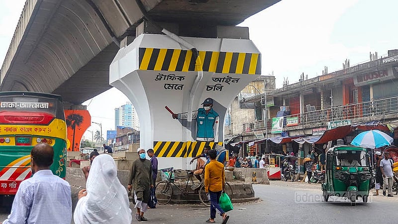Different pictures showing mass awareness bring a colourful look to the pillars at Jatrabari-Gulistan Flyover as part of the beautification efforts. Photo: Abdullah Al Momin