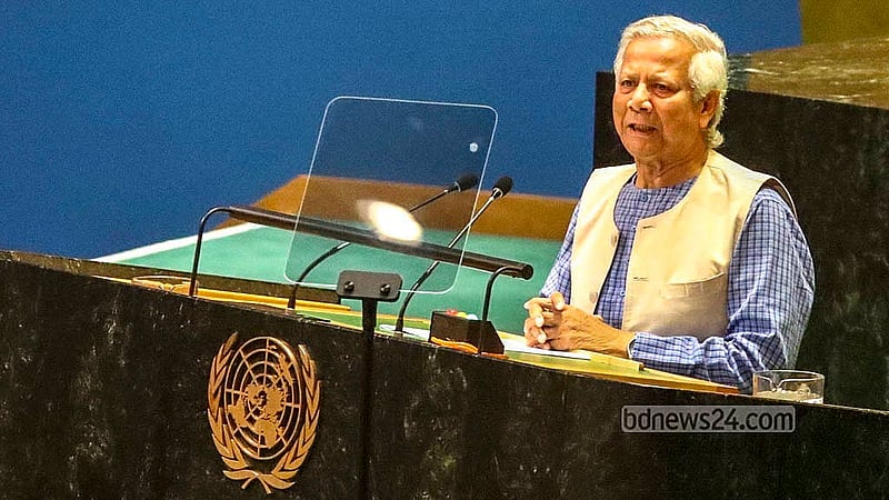 Chief Advisor Mohammad Yunus addressed the United Nations General Assembly as the leader of 170 million people in the context of Bangladesh’s new journey. Photo: Mostafigur Rahman