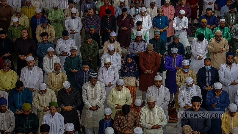 Muslim devotees take part in the first Eid prayer service at Baitul Mukarram National Mosque on Monday, Mar 31, 2025. Photo: Mahmud Zaman Ovi