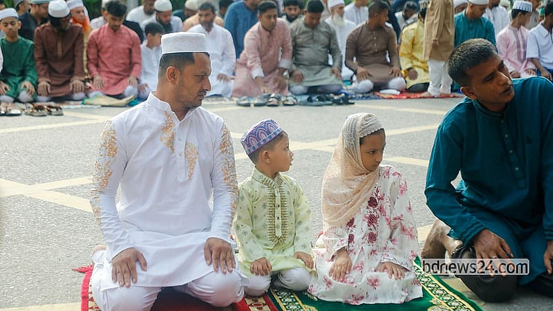 Even children and the elderly came to offer Eid-ul-Azha prayers at the National Eidgah grounds on Thursday, May 28, 2026. Photo: Abdullah Al Momin