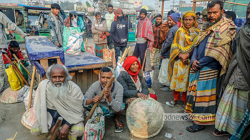 People of different ages come to the Hemayetpur bus terminal area in Savar in search of work. Photo: Abdullah Al Momin