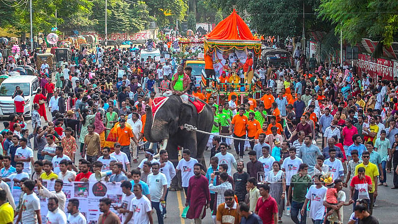 Hindu devotees celebrated Janmashtami, the birth anniversary of Lord Krishna, with vibrant arrangements on Saturday, Aug 16, 2025. Photo: Abdullah Al Momin
