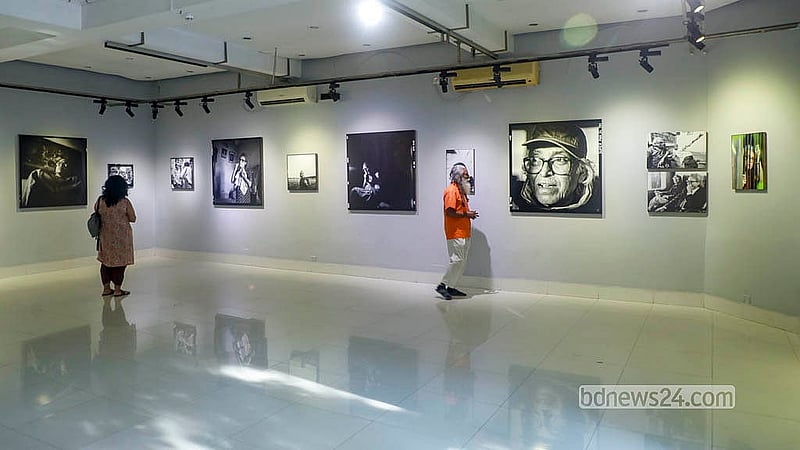 Visitors tour Nasir Ali Mamun's solo photography exhibition featuring photographs of poets Shamsur Rahman and Al Mahmud. The two-week event is being held at the Alliance Française in Dhaka. Photo: Abdullah Al Momin