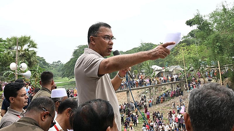 Prime Minister Tarique Rahman attends the inauguration ceremony marking the commencement of the re-excavation of Ulshi Canal in in Jashore’s Sharsha on Monday, Apr 27, 2026. Photo: PMO