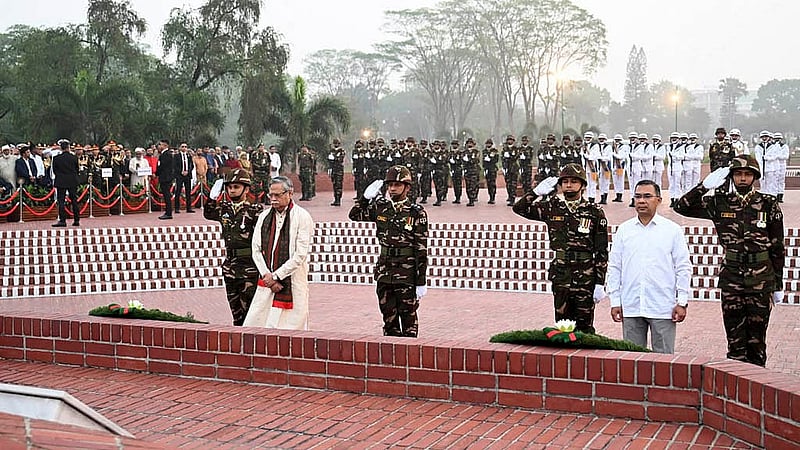 President Mohammed Shahabuddin, Prime Minister Tarique Rahman pay homage to the martyrs at the National Memorial in Savar on Thursday, Mar 26, 2026. Photo: PID