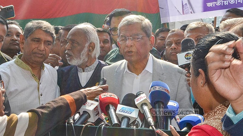 BNP Secretary General Mirza Fakhrul Islam Alamgir addressing journalists after paying floral tributes at the grave of BNP founder Ziaur Rahman on his 89th birth anniversary on Sunday, Jan 19, 2025. Photo: Abdullah al Momin