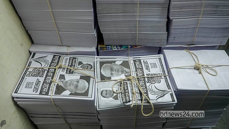 Leaflet printing is complete. Now they are stacked at a printing press in Fakirapul, Dhaka, before delivering to candidates. Photo: Abdullah Al Momin