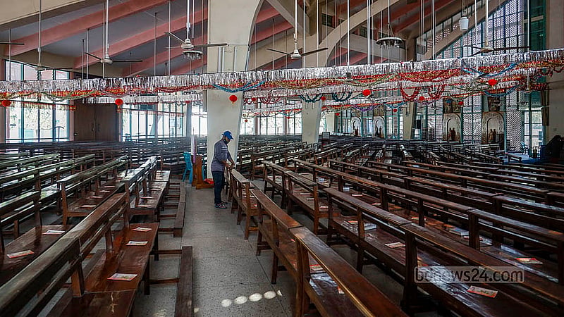 The prayer hall of Holy Rosary Church in Dhaka’s Tejgaon has been decorated on the occasion of Christmas. Photo: Mahmud Zaman Ovi