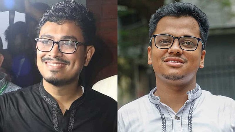 DUCSU winners from Islami Chhatra Shibir: vice-president candidate Abu Shadik Kayem and general secretary candidate SM Farhad.