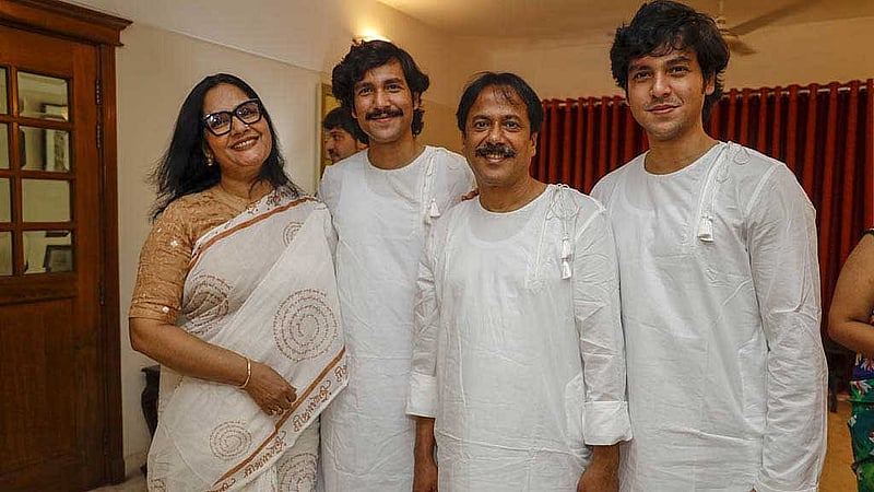Actors Shahnaz Khushi and Brindabon Das attend the joyous event on Monday, Apr 14, 2025, along with their sons Dibya Jyoti and Shoumya Jyoti donning matching Boishakhi attires.