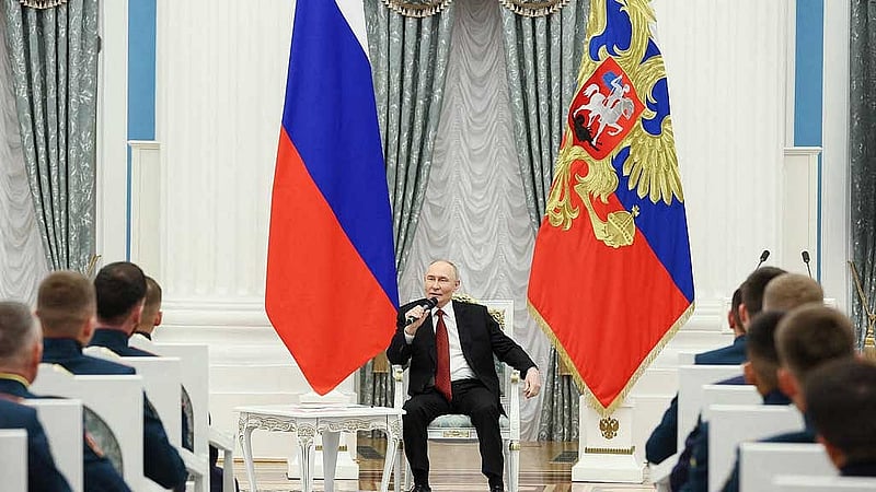 Russia's President Vladimir Putin attends a meeting with participants of the &amp;quot;Time of Heroes&amp;quot; project established for Russian service members and veterans, who were involved in the country's military campaign in Ukraine and study to take up leadership positions in the state administration system, at the Kremlin in Moscow, Russia, Jun 12, 2025. REUTERS 