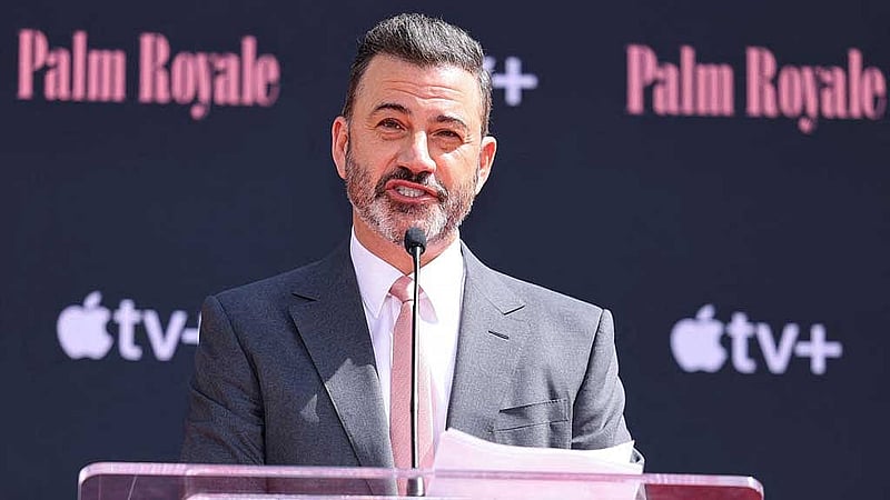  Jimmy Kimmel speaks at a ceremony in which 91-year-old iconic comedy legend and actor Carol Burnett marks her hands and feet in cement, at the TCL Chinese Theatre on Hollywood Blvd in Los Angeles, California , US Jun 20, 2024. REUTERS/Mike Blake/File Photo