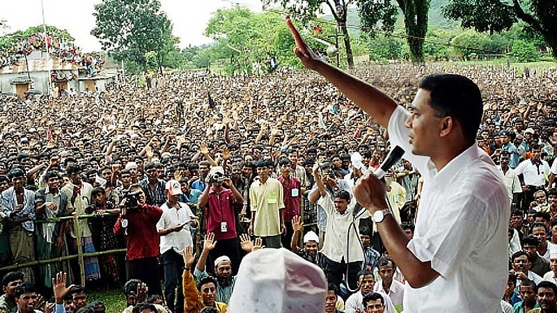 Tarique Rahman at a public rally. File photo