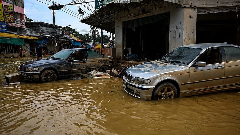 Damaged cars are parked in a flooded area in Hat Yai district, Songkhla province, Thailand, Nov 28, 2025. REUTERS/Athit Perawongmetha