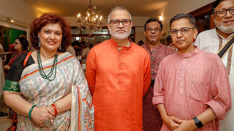 At bdnews24.com’s Bengali New Year celebration on Monday, Apr 14, 2025, Editor-in-Chief Toufique Imrose Khalidi is joined by Indian High Commissioner to Dhaka Pranay Verma and his wife Manu Verma, both dressed in traditional Boishakhi attire.
