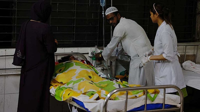 Raiyan, 14, a student, receives treatment at the Dhaka Medical College Hospital, after an air force training aircraft crashed into a building belonging to Milestone School and College, in Dhaka, Bangladesh, Jul 21, 2025. REUTERS/Mohammad Ponir Hossain