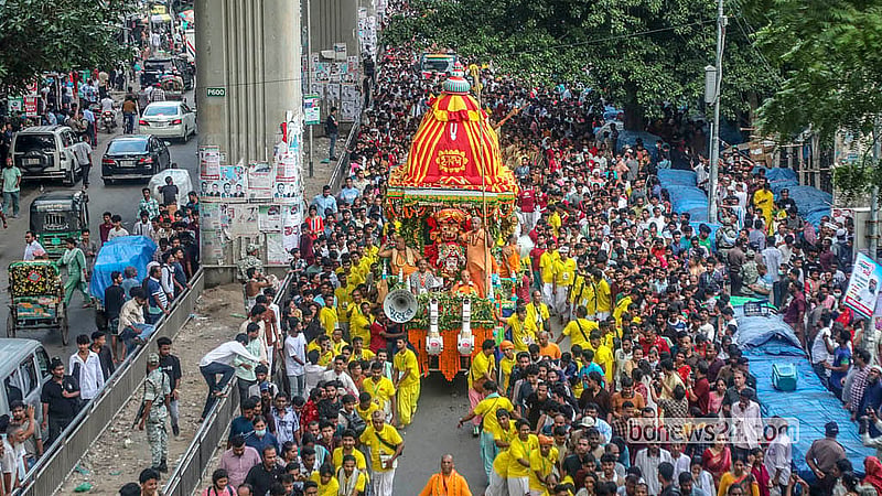 Devotees of all ages participate in the Rath Yatra, which began from the Swamibag Ashram of the International Society for Krishna Consciousness (ISKCON) on Thursday, Jul 16, 2026. Photo: Abdullah Al Momin