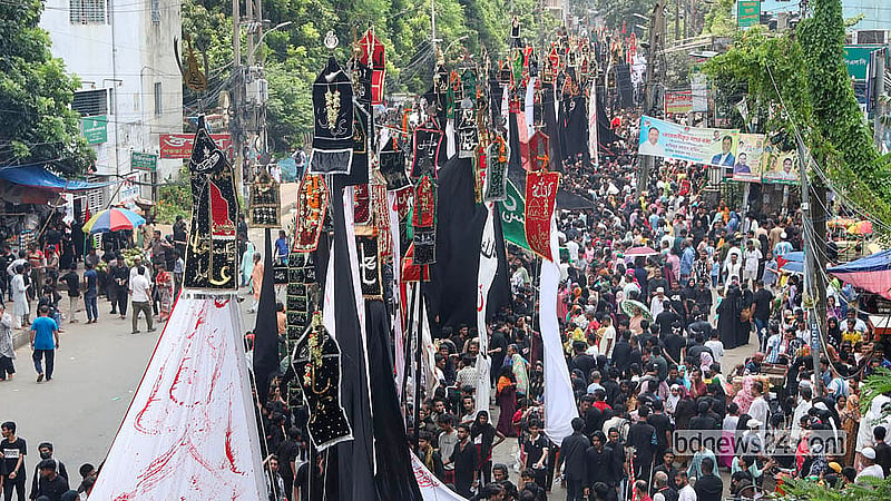 Crowds in the Tazia procession that started from Old Dhaka’s Hussaini Dalan on Friday, Jun 26, 2026, on the occasion of Ashura. Photo: Shamsul Haque Ripon