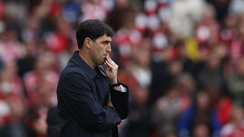 Football - Premier League - Liverpool v Nottingham Forest - Anfield, Liverpool, Britain - August 29, 2026 Liverpool manager Andoni Iraola reacts REUTERS