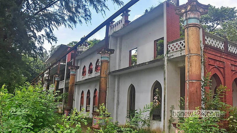 Dense undergrowth surrounds the replica of Curzon Hall inside the complex. Photo: Suman Babu