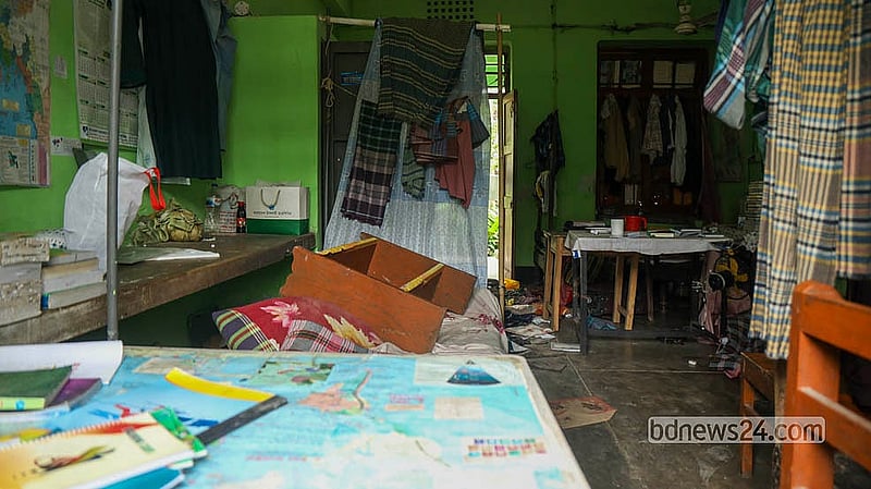 A residential hall bears the scars of the clash, with parts of its interior extensively vandalised.  Photo: Shamsul Haque Ripon