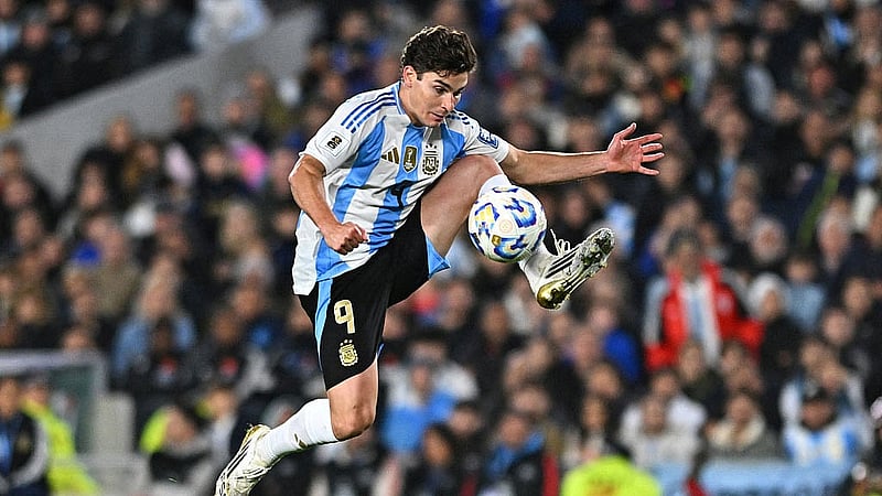 Argentina's Julian Alvarez in action. REUTERS