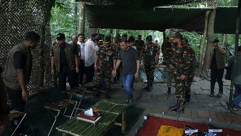 Prime Minister Tarique Rahman visits the Bangladesh Army's summer training exercise in Babuganj, Barishal, on Monday, Jul 13, 2026. Photo: PMO