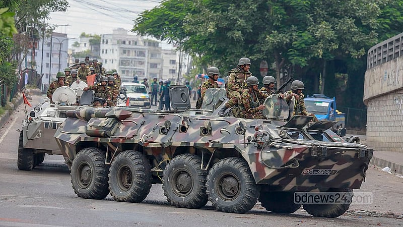 Jul 18, 2024: The government imposed a nationwide curfew amid escalating unrest over the quota reform movement, while troops were deployed from midnight to assist the civil administration. Photo: Mostafizur Rahman