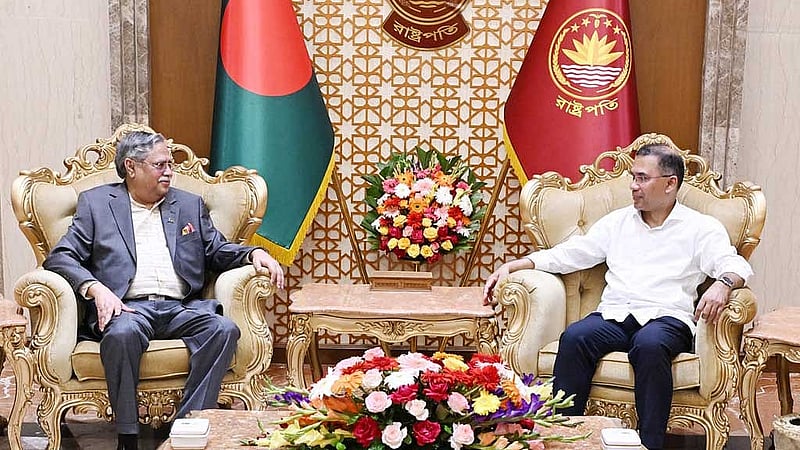 Prime Minister Tarique Rahman meets Mohammed Shahabuddin at Bangabhaban on Mar 26, 2026.