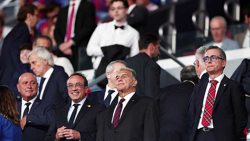 Football - LaLiga - FC Barcelona v Athletic Club - Spotify Camp Nou, Barcelona, Spain - August 27, 2026 FC Barcelona president Joan Laporta inside the stadium before the match REUTERS
