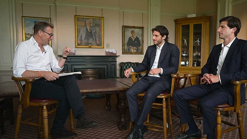 Kasim and Sulaiman Khan during their interview with former England captain Michael Atherton, broadcast by Sky Sports during the second England-Pakistan Test at Lord’s.