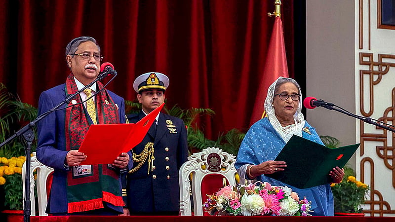 Mohammed Shahabuddin administered the oath of office to Sheikh Hasina as prime minister on her fourth consecutive term on Jan 11, 2024.