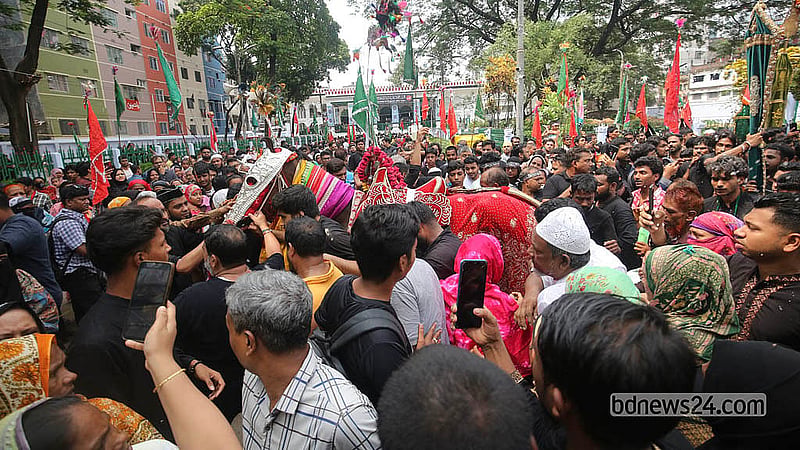A Tazia procession by the Shia community leaves Hussaini Dalan Imambara in Old Dhaka on Friday, Jun 26, 2026, amid mourning and religious solemnity marking Ashura. Photo: Shamsul Haque Ripon