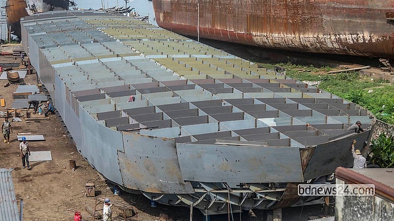 A large freight vessel is being built at a dockyard in Dhaka’s Keraniganj. Photo: Abdullah Al Momin